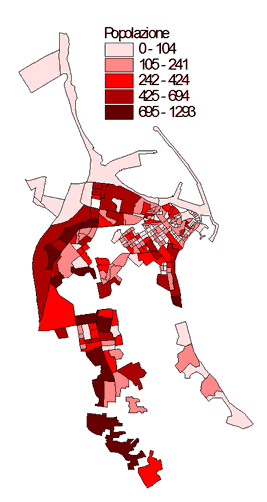 Figura 17. Distribuzione della popolazione nelle diverse sezioni di censimento Istat 2001.