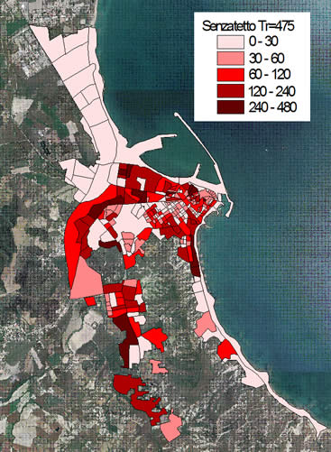 Figura 21. Numero di senzatetto nelle zone Istat dell'area obiettivo per un evento sismico con un periodo di ritorno di Tr=475 anni 