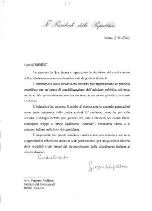 La lettera del Presidente Napolitano