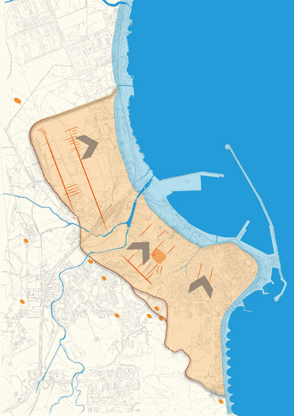 Perimetri dell'antica Kroton con l'originaria linea di costa